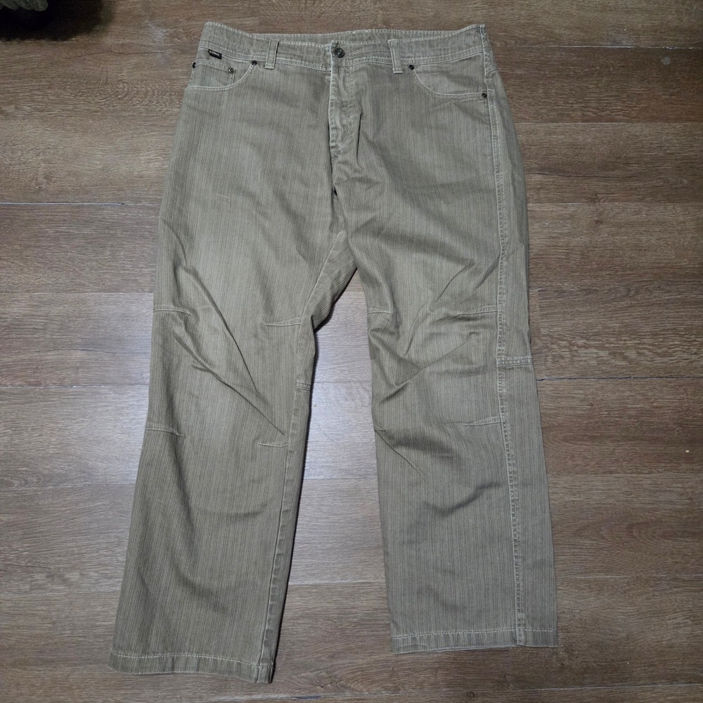 Kuhl Mens Rydr Pants 38x32 Olive Tan Textured Cotton Utility Hiking Work Trouser